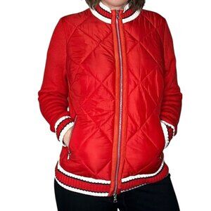 Walbusch Vintage Knit Quilted Puffer Jacket Red Cotton Cashmere Women's Large 42